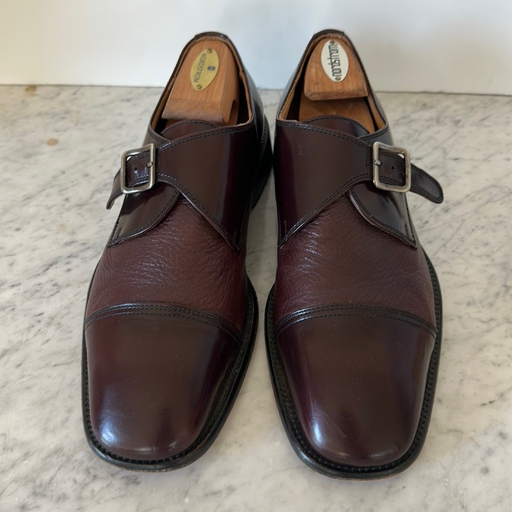 San Remo dress shoes GYW cap toe monk strap Oxblood leather Italy made 10